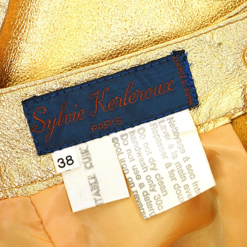 French Metallic Gold Leather Pencil Skirt Women/'s Size Small Vintage 70s