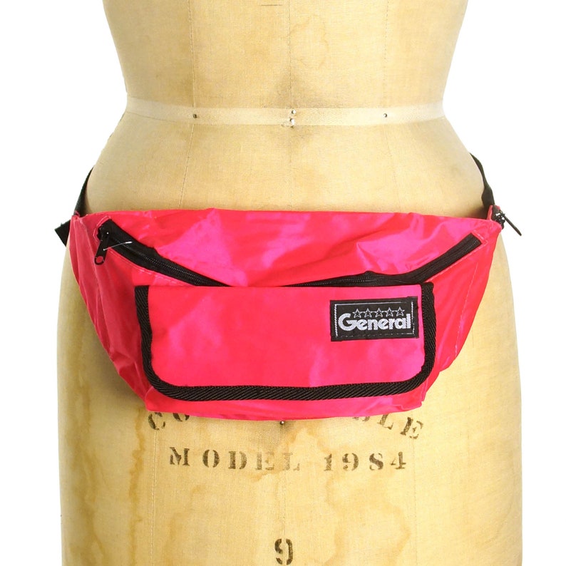 Nylon Fanny Pack Vintage 90s Neon Pink Hip Pouch with Pockets and Adjustable Waist Strap