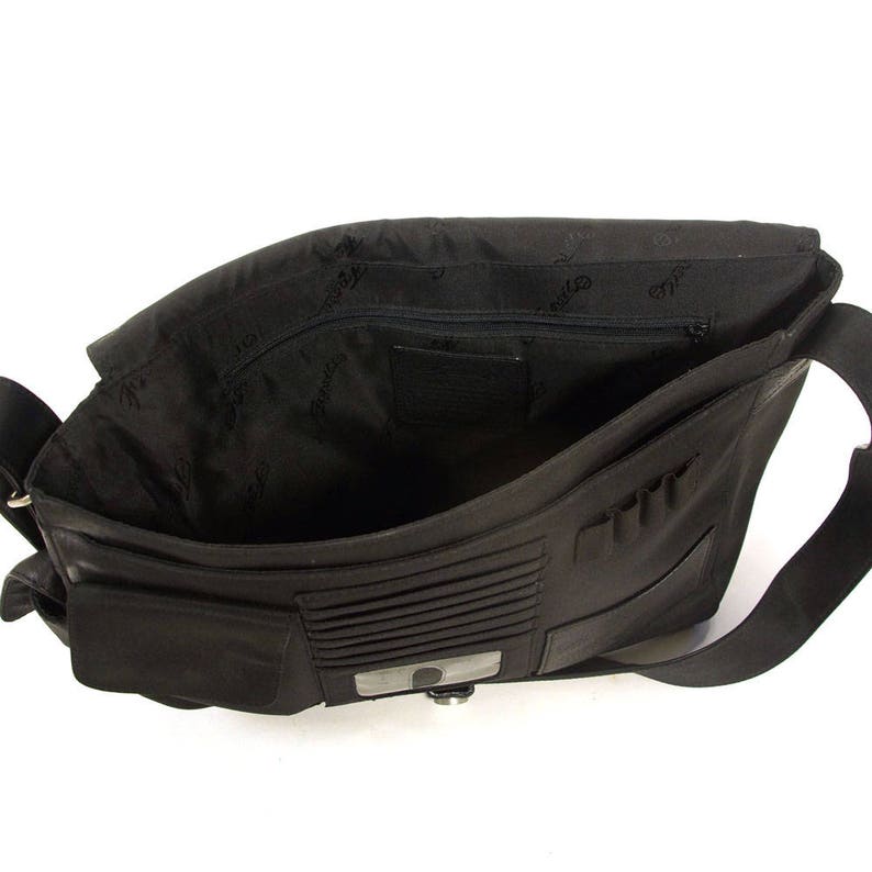 Black Leather Messenger Bag Vintage 90 Fossil Brand Large Tote Attache Brief Case School Bag Wallet Organizer Pockets