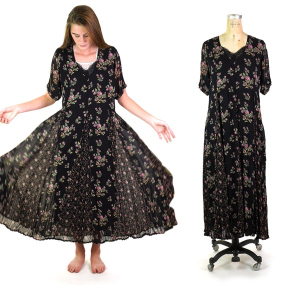 Starina Floral Rayon Maxi Dress Vintage 90s Grunge