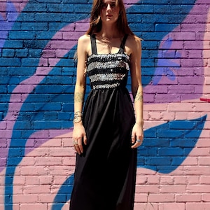 Vintage 80s Black Cocktail Dress with Sequin Bodice