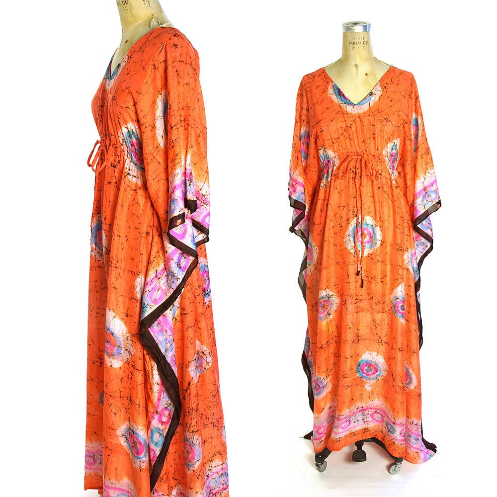 Silk Tie Dye Caftan Vintage Hippie Boho Maxi Length Dress with | Etsy