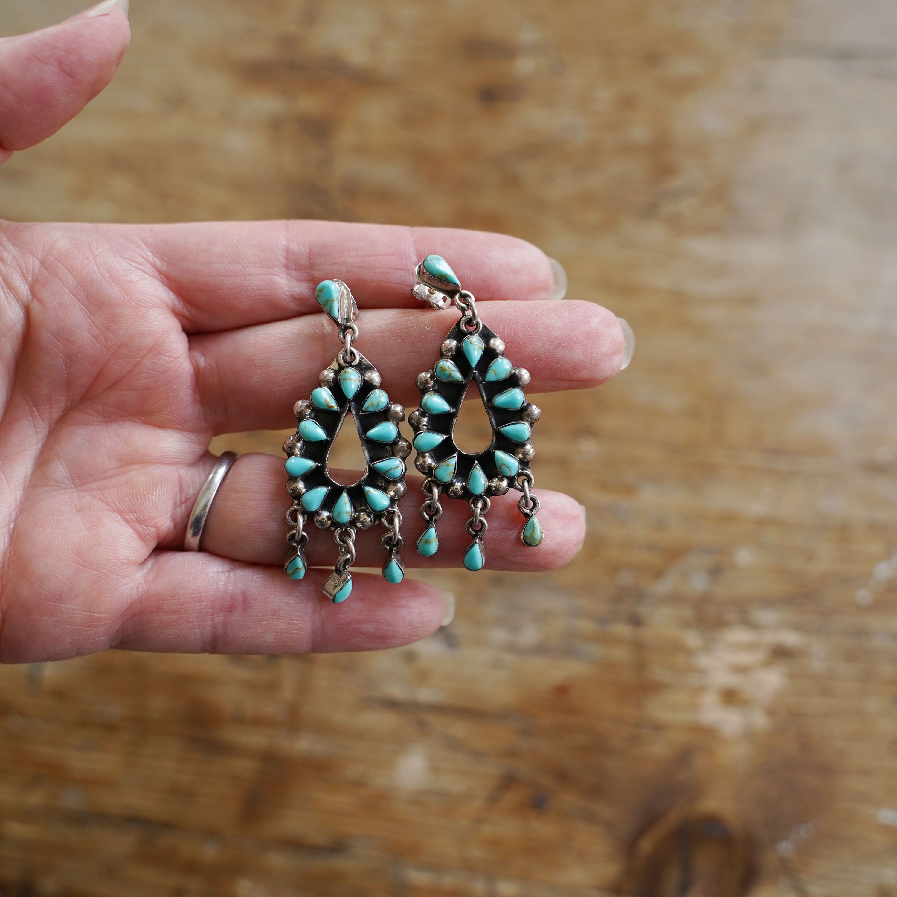 Turquoise & Sterling Needlepoint Earrings for Pierced Ears Etsy