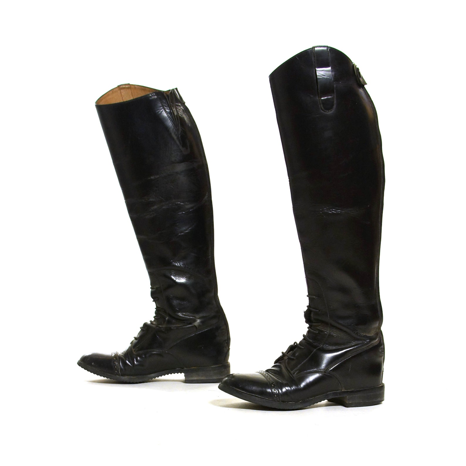 English Riding Boots Vintage Black Leather Tall Equestrian Etsy