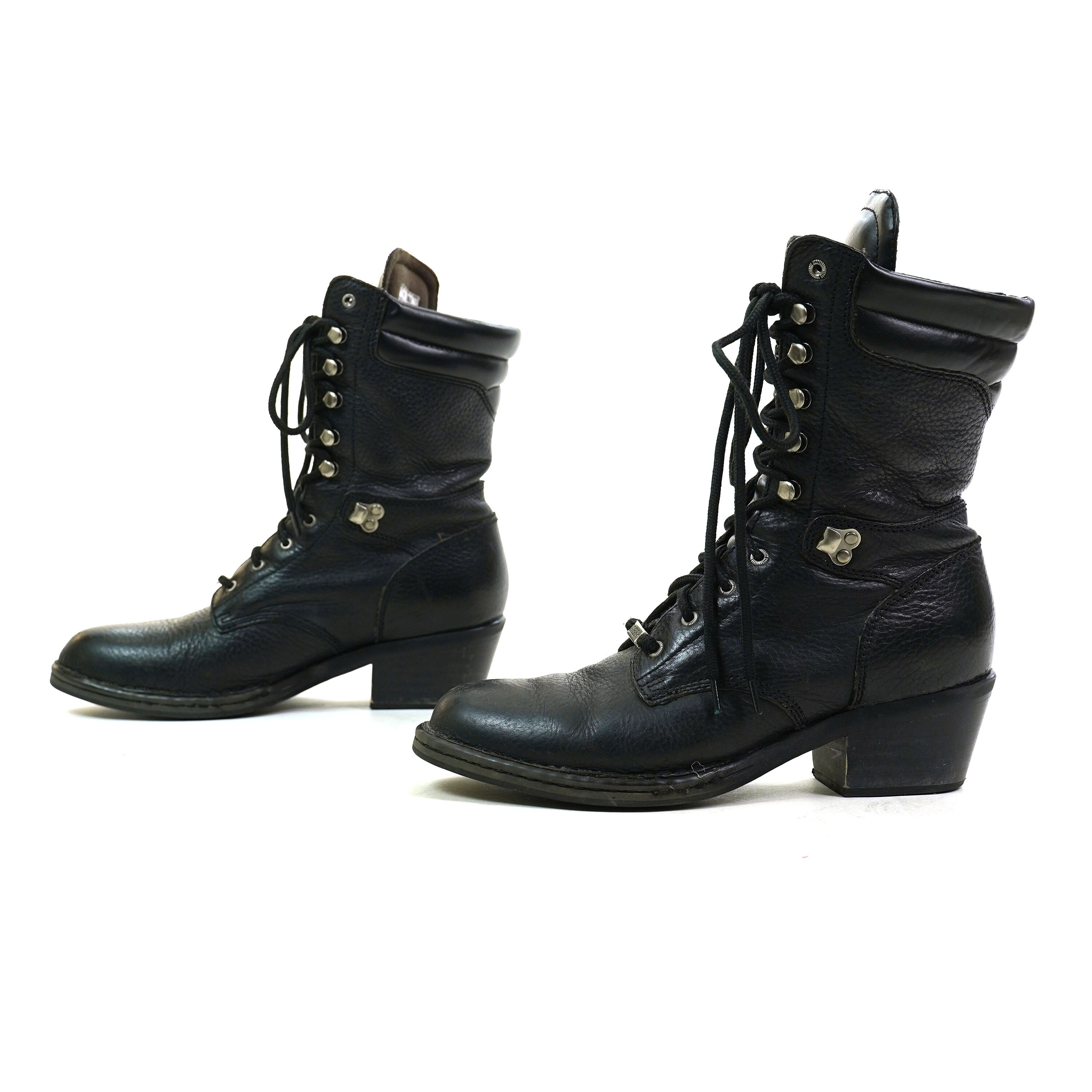 Black Leather Lace Up Packer Ankle Boots Women's Size 10 Etsy