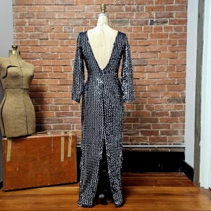 Vintage 80s Silver & Black Sequin Evening Gown