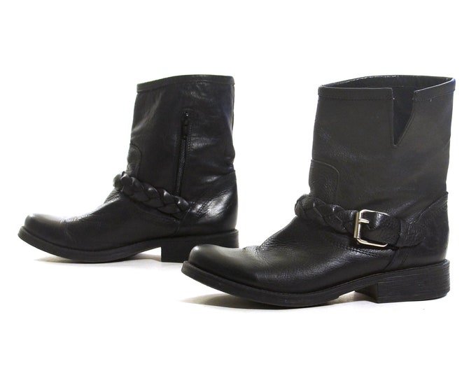 Steve Madden Motorcycle Boots With Ankle Strap Vintage 90s - Etsy