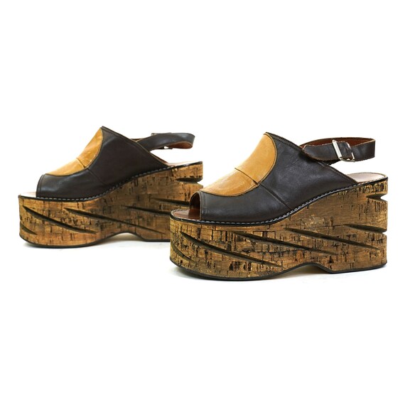 Cork Platform Leather Mules Vintage 60s Women's Si