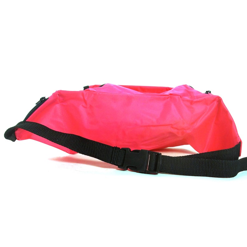 Nylon Fanny Pack Vintage 90s Neon Pink Hip Pouch with Pockets and Adjustable Waist Strap