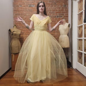 50s Tule Prom Dress in Butter Yellow