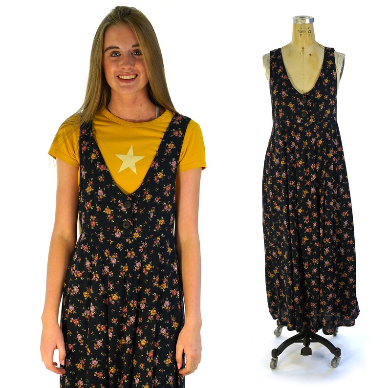 90s Floral Rayon Baby Doll Maxi Dress Vintage Size Small | Etsy