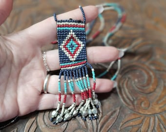 Vintage Loom Beaded Fringe Necklace