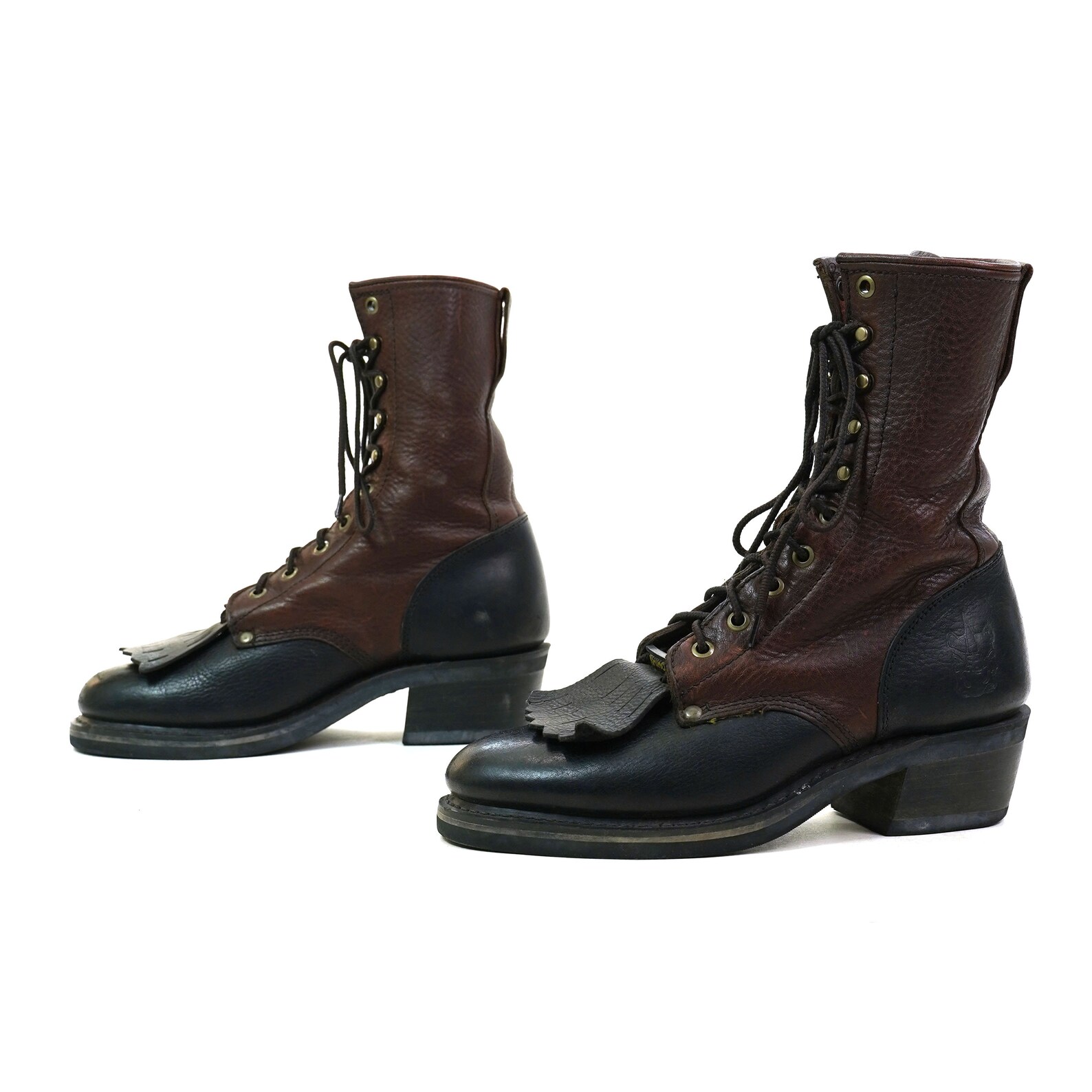 Two Tone Leather Lace Up Packer Ankle Boots Women's Size 9 Etsy