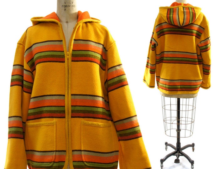 Southwest Blanket Jacket in Mustard Stripe Wool Vintage 80's / 90's Etsy