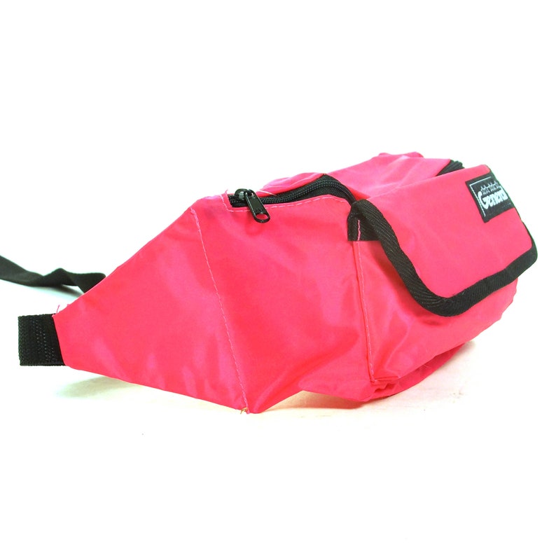 Nylon Fanny Pack Vintage 90s Neon Pink Hip Pouch with Pockets and Adjustable Waist Strap