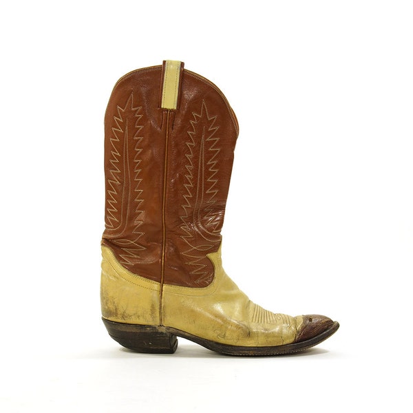 SALE Tony Lama Two Tone Leather Cowboy Boots / Vintage 1980s Classic Western Boots / Men's Size 12 / Women's Size 13.5