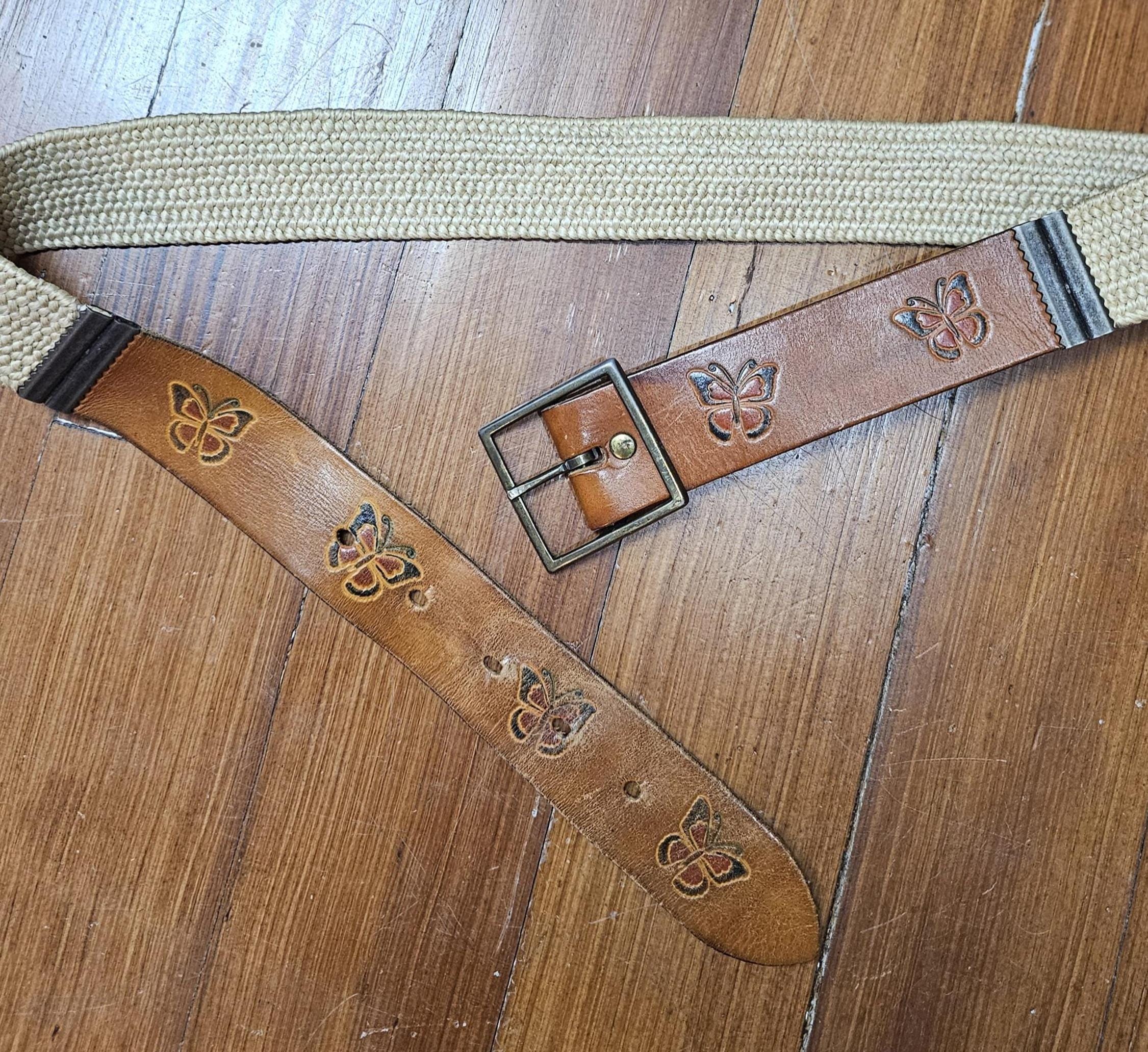 Vintage 80s Tooled Leather Butterfly Belt - Etsy display picture 1