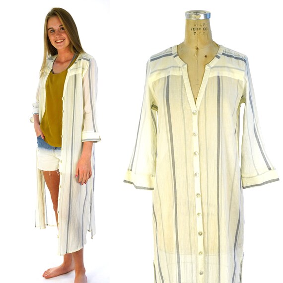 Organic Cotton Duster Vintage 90s Long Button Down