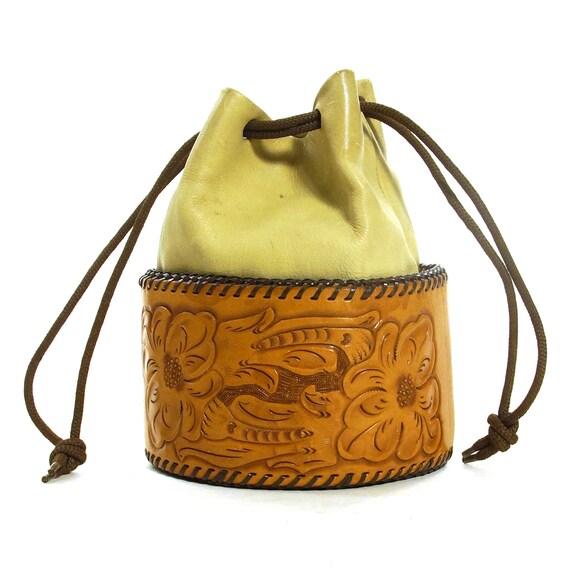 Tooled Leather Purse Vintage 70s Handmade Hippie B