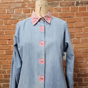 Vintage 80s Gitano Denim Shirt with Plaid Details