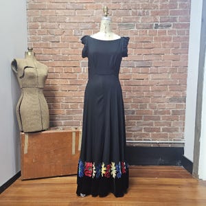 Vintage 30s Crepe Evening Gown with Velvet Flowers