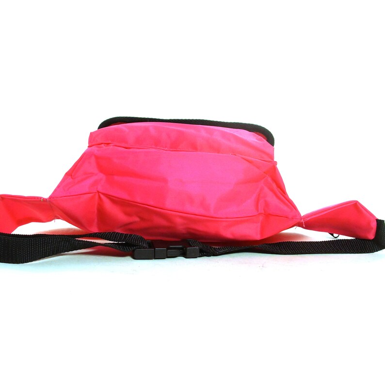 Nylon Fanny Pack Vintage 90s Neon Pink Hip Pouch with Pockets and Adjustable Waist Strap