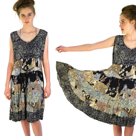 Starina Floral Rayon Dress Vintage 90s Grunge Sund