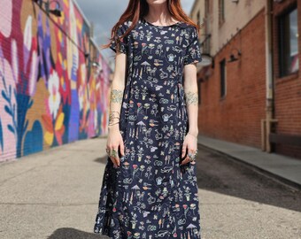 Vintage 90s Garden Lover Printed Linen Maxi Dress