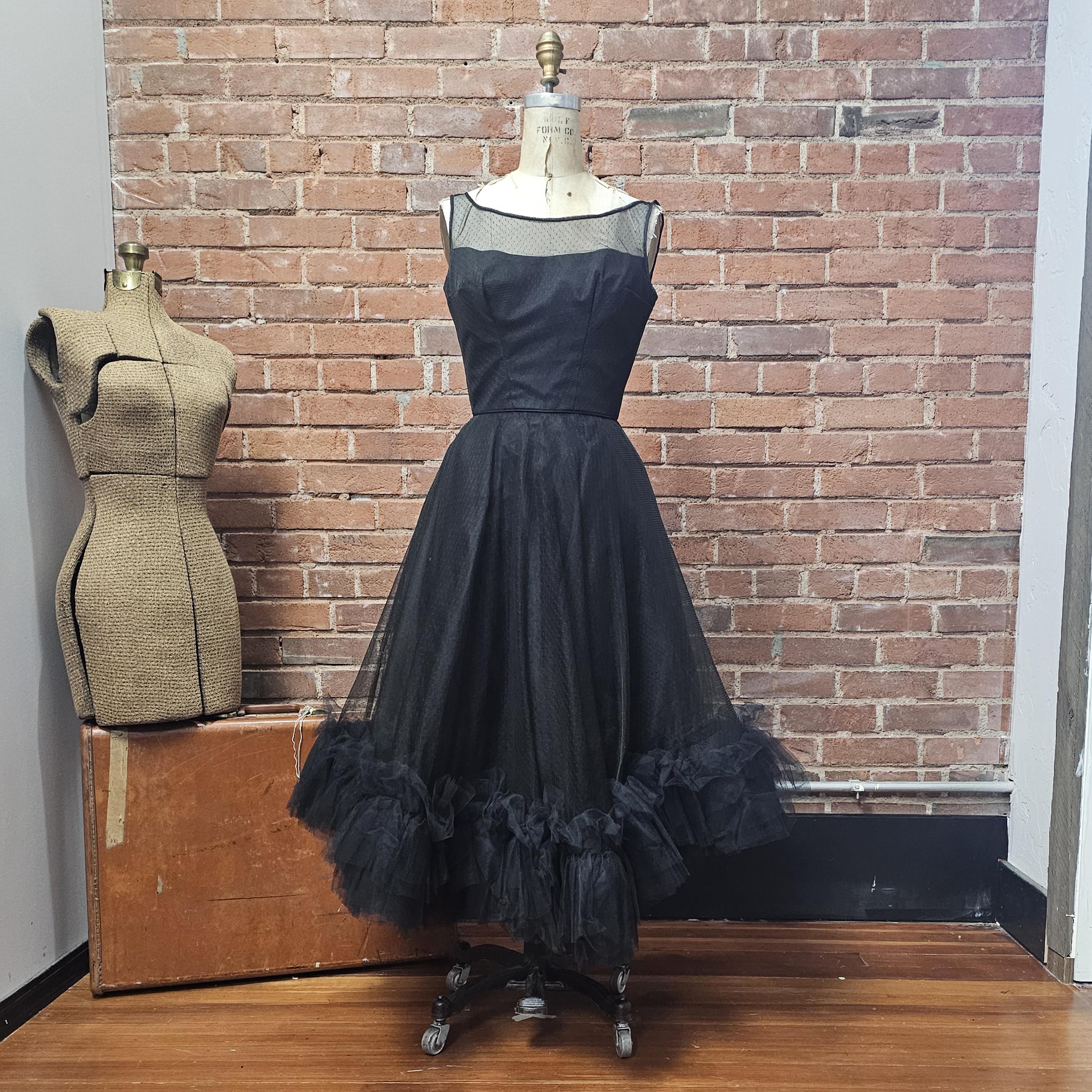 Vintage 50s Prom Dress in Black Tulle