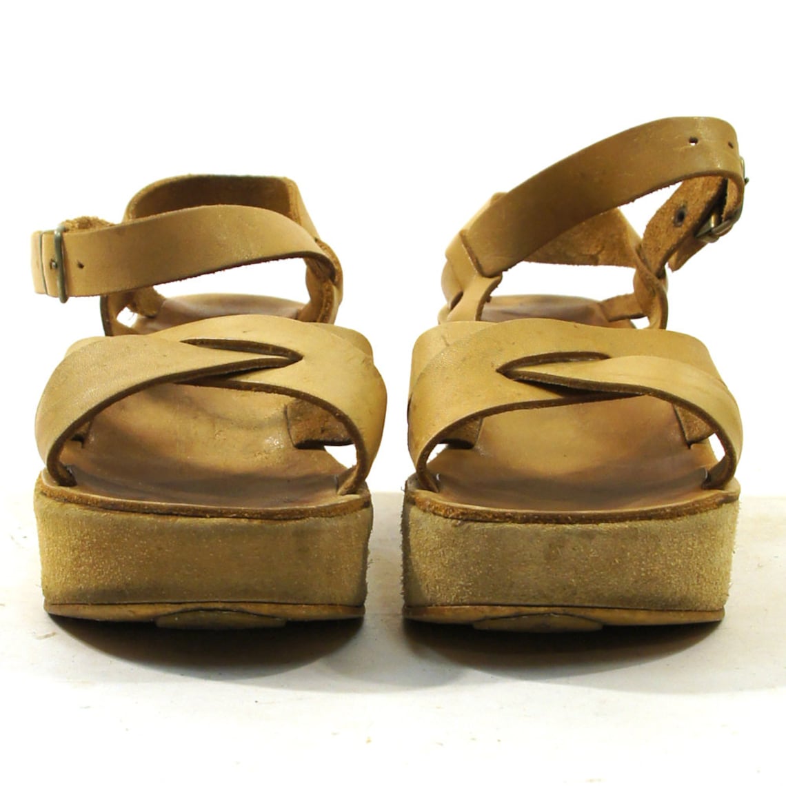 70s Greek Platform Wedge Sandals / Tan Leather & Suede / Etsy