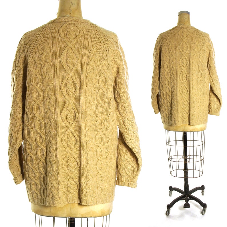 SOFT Lambswool Sweater Vintage 90s Oversized Slouchy /& Long Camel Cableknit Wool Cardigan Women/'s Size Medium