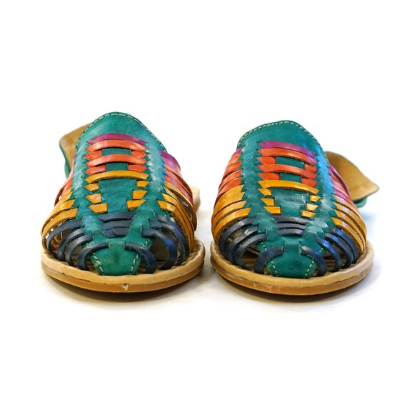 Woven Multi Colored Leather Huarache Sandals Vinta