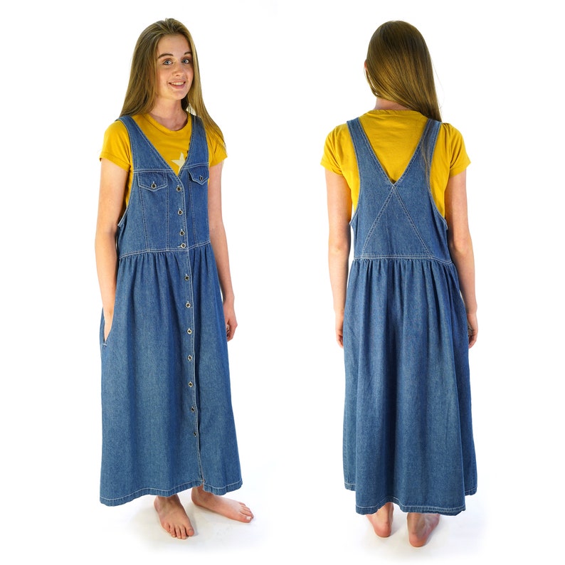 Denim Dress with Pockets Vintage 90s Grunge Button Down Maxi Length Sundress Size Small