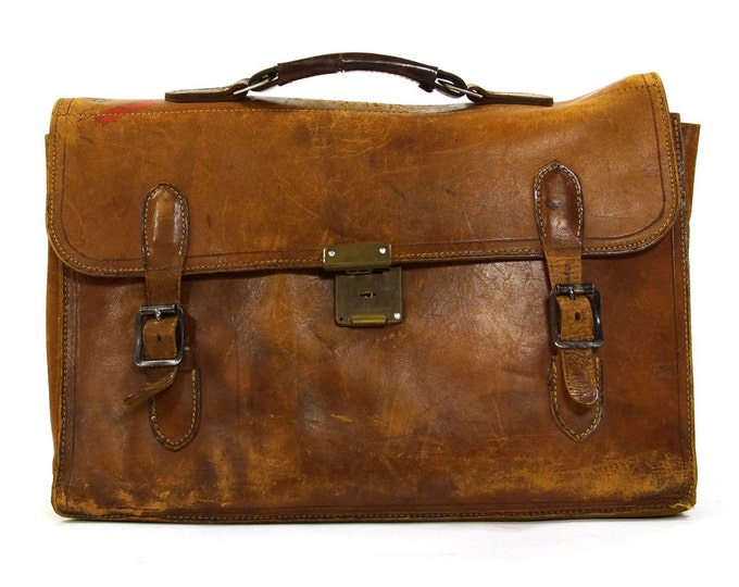 WWII Leather Briefcase / Vintage 1940s Distressed Leather - Etsy