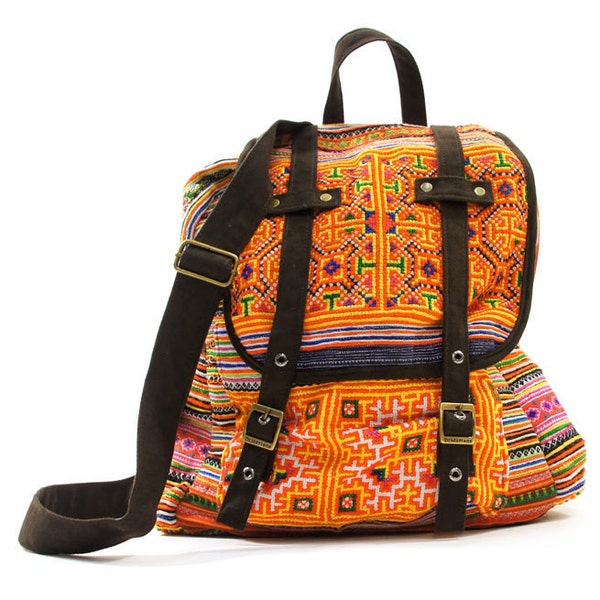 Embroidered Backpack made from Upcycled Hmong Cotton Dresses