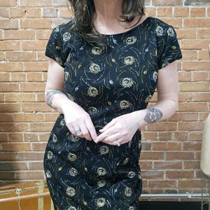 Vintage 60s Black Shift Dress with Metallic Embroidery