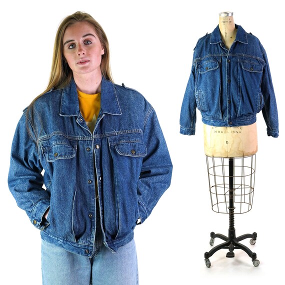 Vintage 80s Pleated Denim Jacket Made 