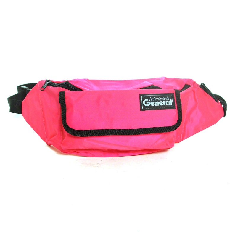 Nylon Fanny Pack Vintage 90s Neon Pink Hip Pouch with Pockets and Adjustable Waist Strap