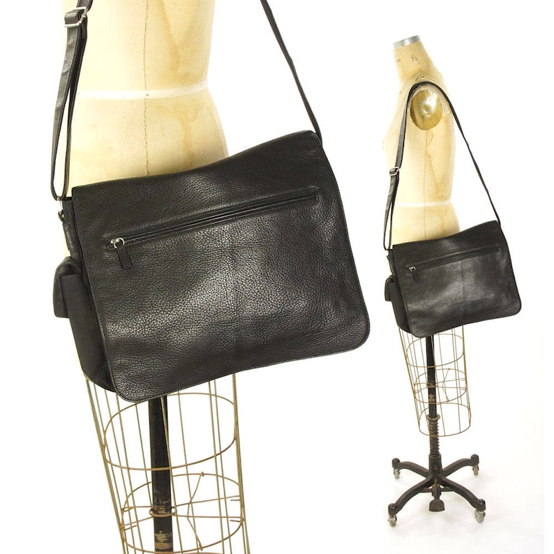 Fossil Messenger Bag Vintage 90 Large Black Leather Tote Etsy