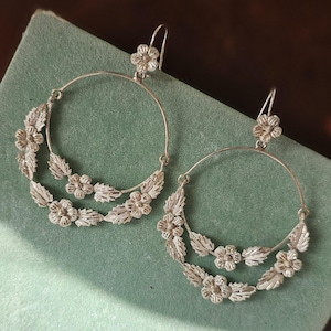 Large Sterling Silver Flower Hoop Earrings