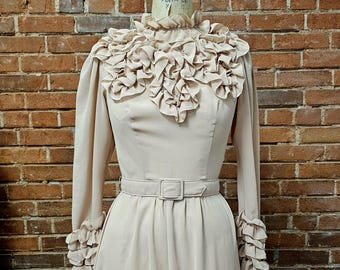Vintage 70s Secretary Dress with Ruffles