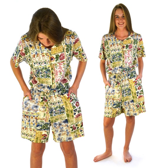 90s Jersey Knit Shorts Romper Vintage Women's Size