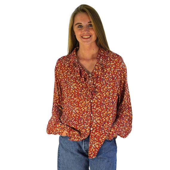 Rayon Ruffle Collar Peasant Blouse Women's Size Ex