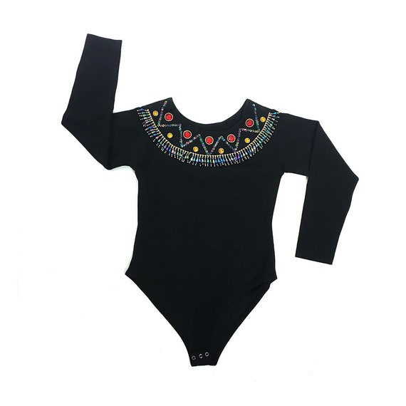 80s Bodysuit Vintage Beaded & Sequined One Piece L