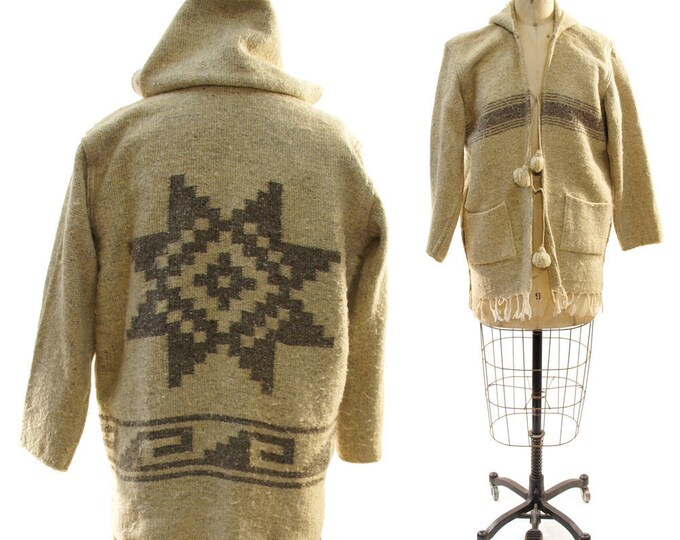 70s Navajo Blanket Jacket With Fringe Trim & Pom Pom Ties Etsy