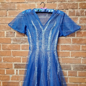 Vintage 50s Sequinned Blue Net Party Dress