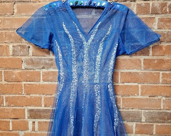 Vintage 50s Sequinned Blue Net Party Dress