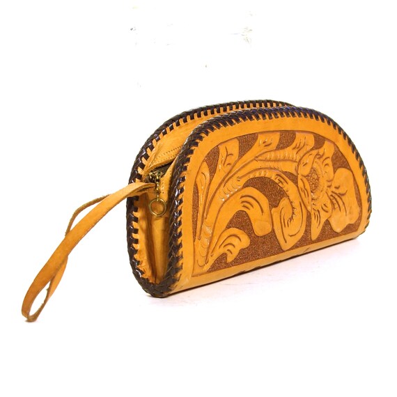 Tooled Leather Clutch Bag Vintage 70s Southwester… - image 2