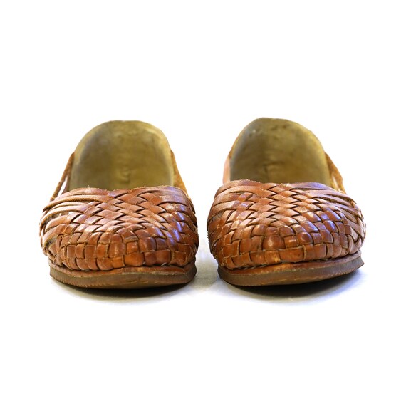 Woven Brown Leather Huarache Sandals Vintage Women