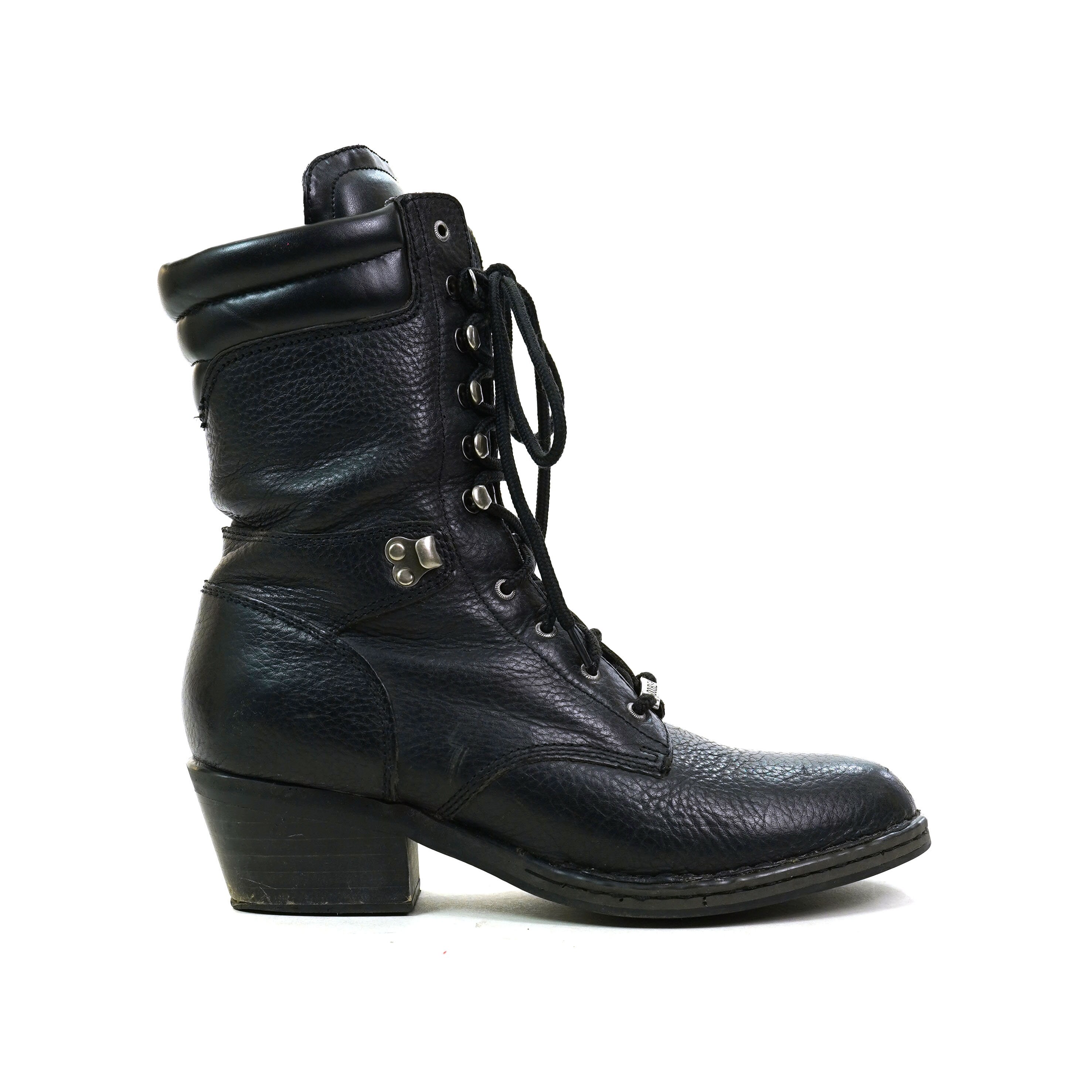 Black Leather Lace Up Packer Ankle Boots Women's Size 10 Etsy